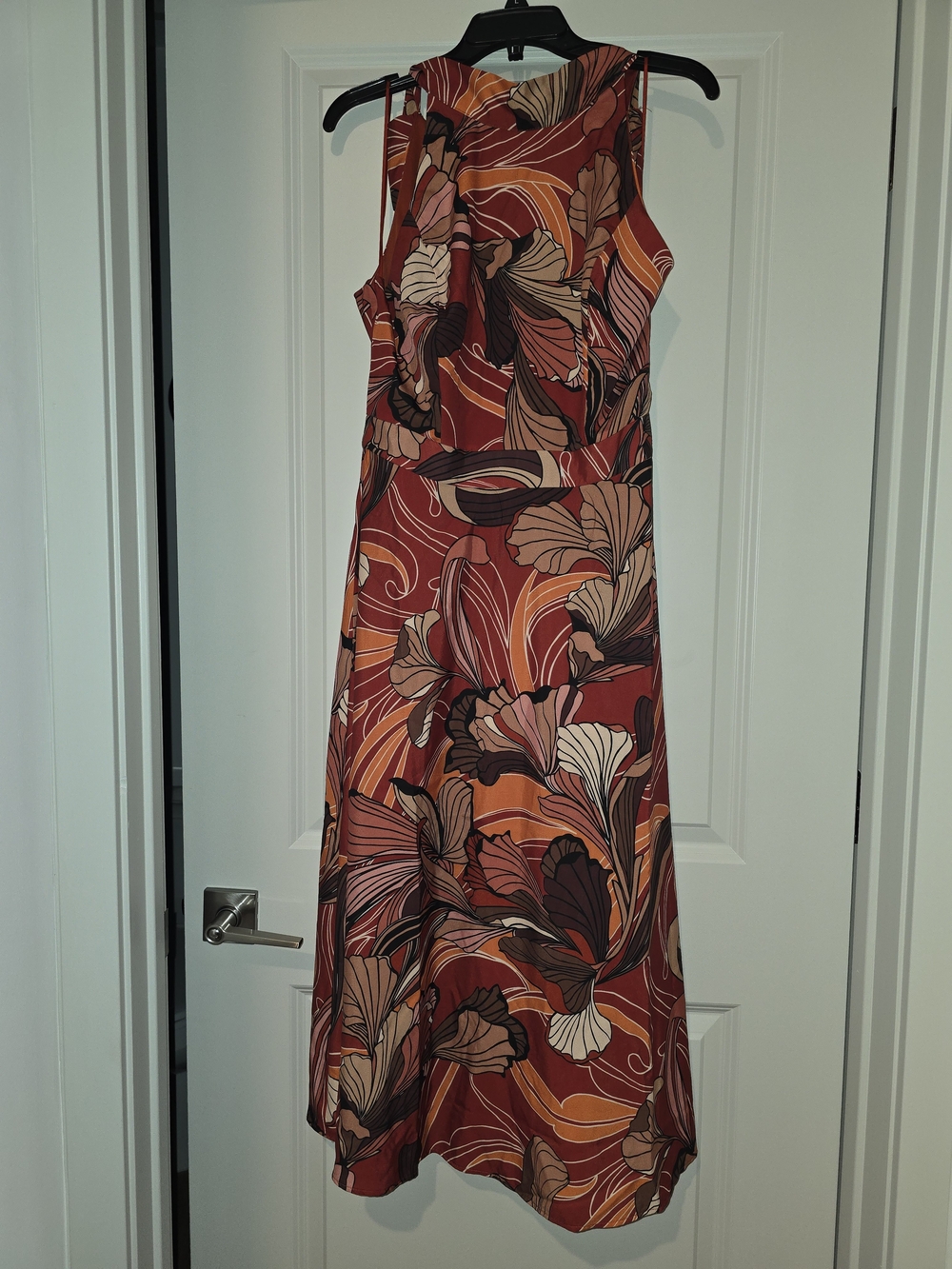 Rust Floral Halter Midi Dress - Sleeveless Waisted Fit